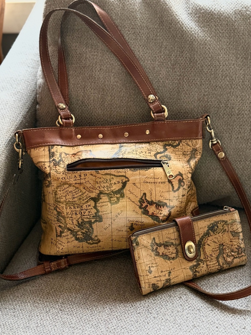 Patricia Nash Old World European Map Tote Handbag Crossbody & Wallet Purse Set
